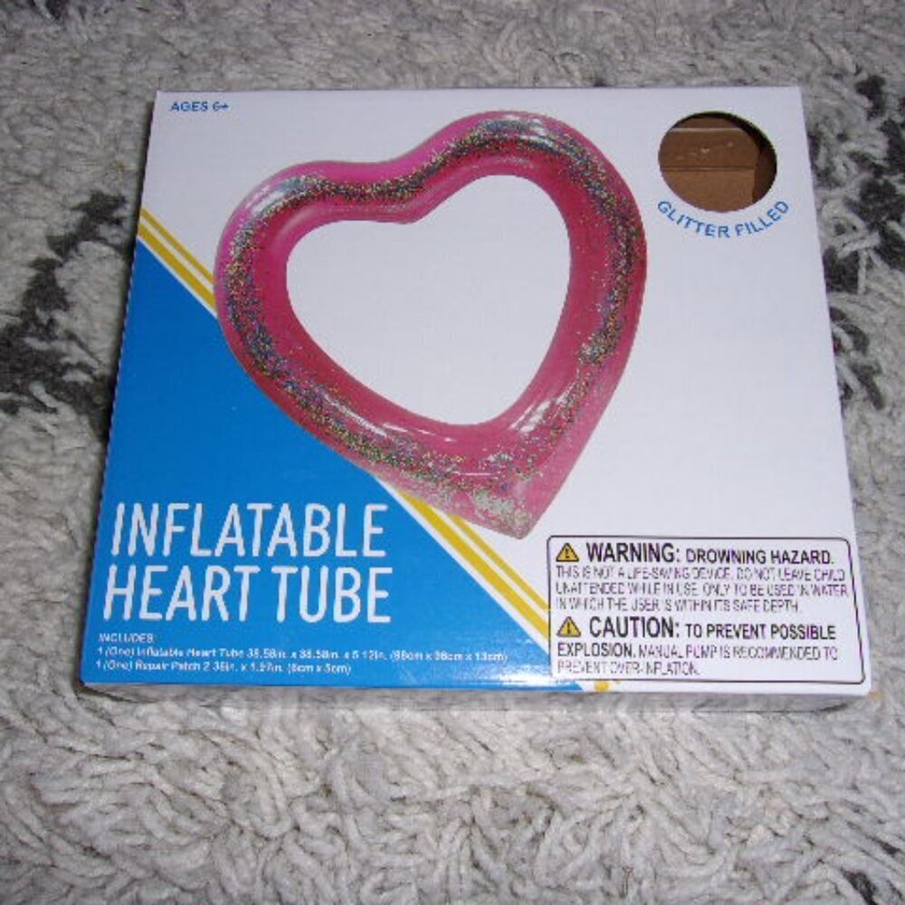Glitter Heart Inflatable Tube 38.58in x 38.58in New